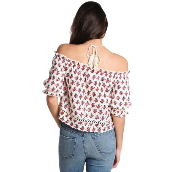 Saylor Renada Floral Eyelet Tassel Halter Off The Shoulder Top S - Picture 4 of 12
